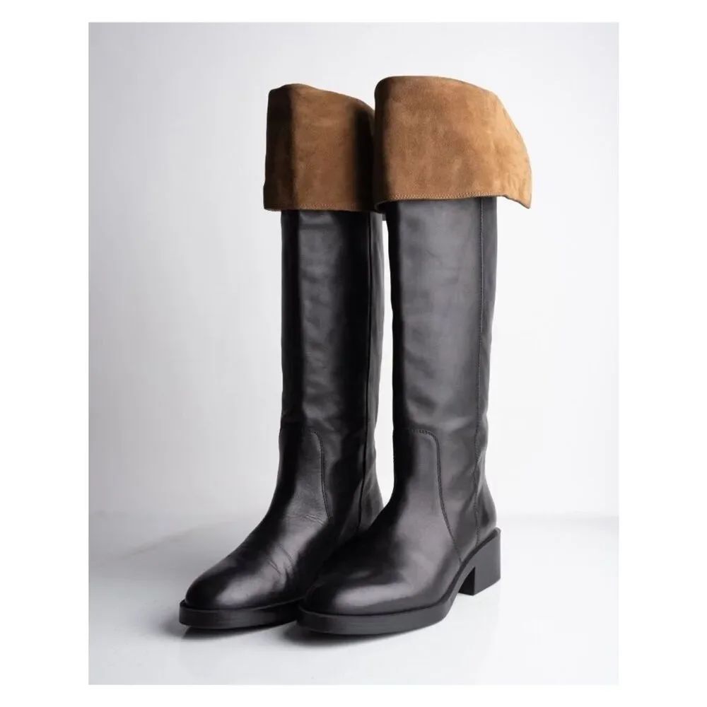 Zara Womens Leather Knee High Boots Black Contrast suede US 9 EU 40 NWD 2053/410
